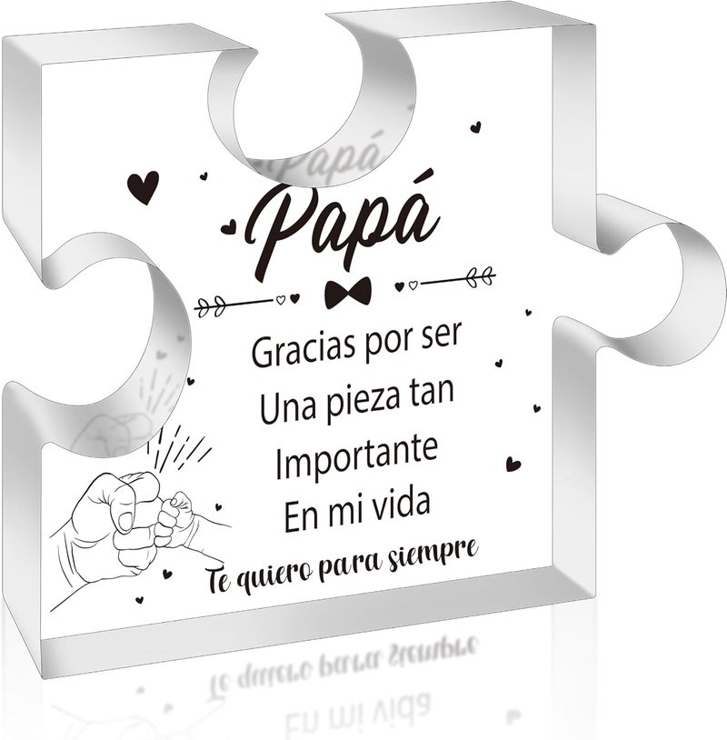 Yopyame Spanish Dad Birthday Gifts - Regalos para Papá Puzzle Acrylic Plaque for Office Desk Decor Keepsake Paperweights Gifts for Dad in Spanish Christmas Father's Day Gifts for Dad from Daughter Son - Image 1